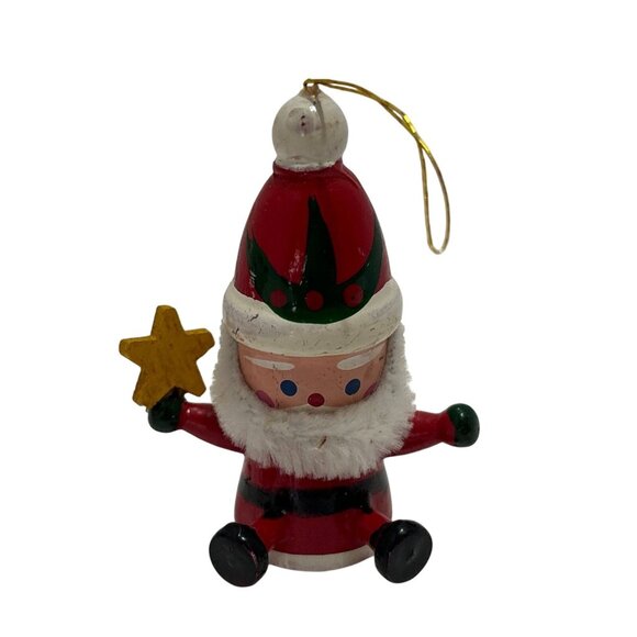 Vintage Christmas Ornament Set Wood Handcrafted 1983 Santa 4 Piece Box Tree 2.5" - Picture 9 of 16